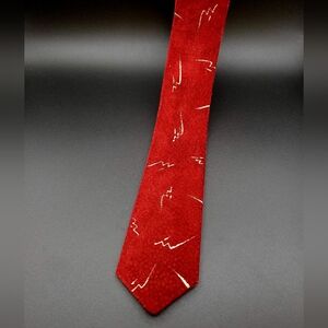Vintage Suede Leather Skinny Deep Red Tie